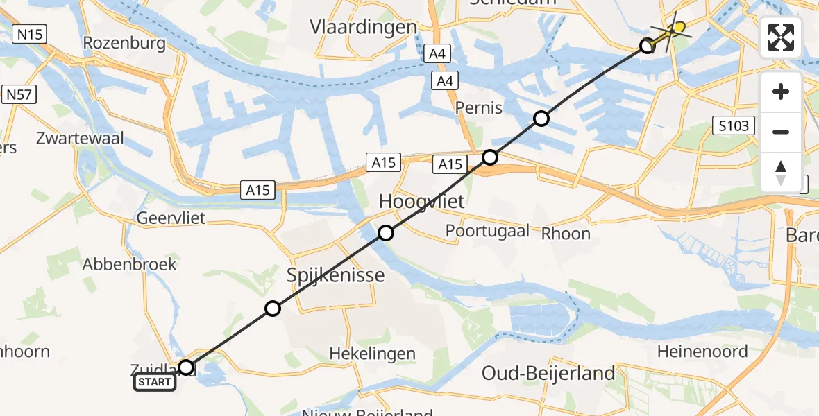 Routekaart van de vlucht: Lifeliner 2 naar Erasmus MC, Molendijk