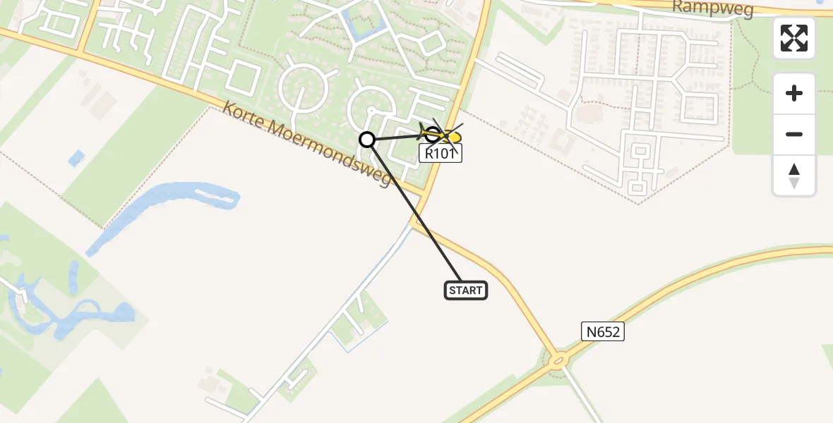 Routekaart van de vlucht: Lifeliner 3 naar Noordwelle, Korte Moermondsweg