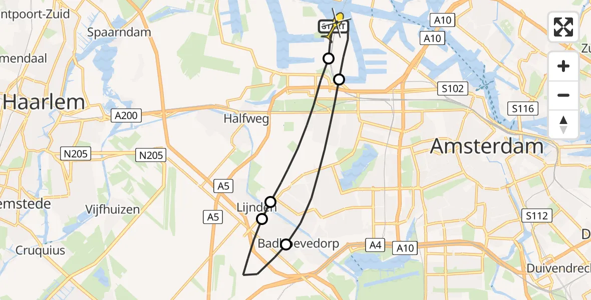 Routekaart van de vlucht: Lifeliner 1 naar Amsterdam Heliport, Lipariweg