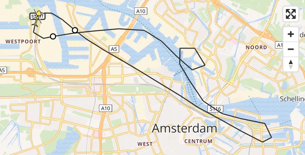 Routekaart van de vlucht: Lifeliner 1 naar Amsterdam Heliport, Kajuitpad