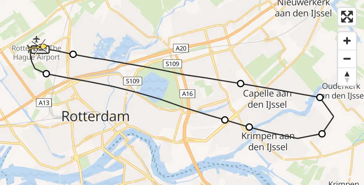 Routekaart van de vlucht: Lifeliner 2 naar Rotterdam The Hague Airport, Hof van Maasdam