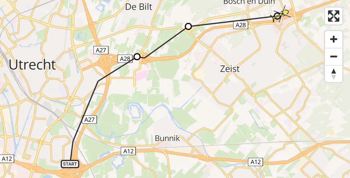 Routekaart van de vlucht: Politieheli naar Huis ter Heide, Vergiliuslaan