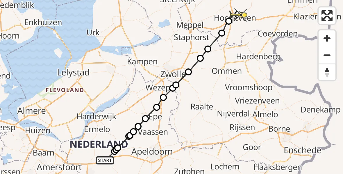 Routekaart van de vlucht: Lifeliner 4 naar Vliegveld Hoogeveen, Tolnegenweg