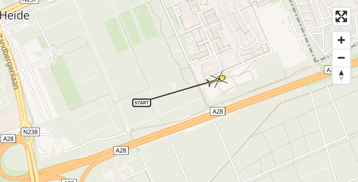 Routekaart van de vlucht: Politiehelikopter naar Huis ter Heide, Dierenriem