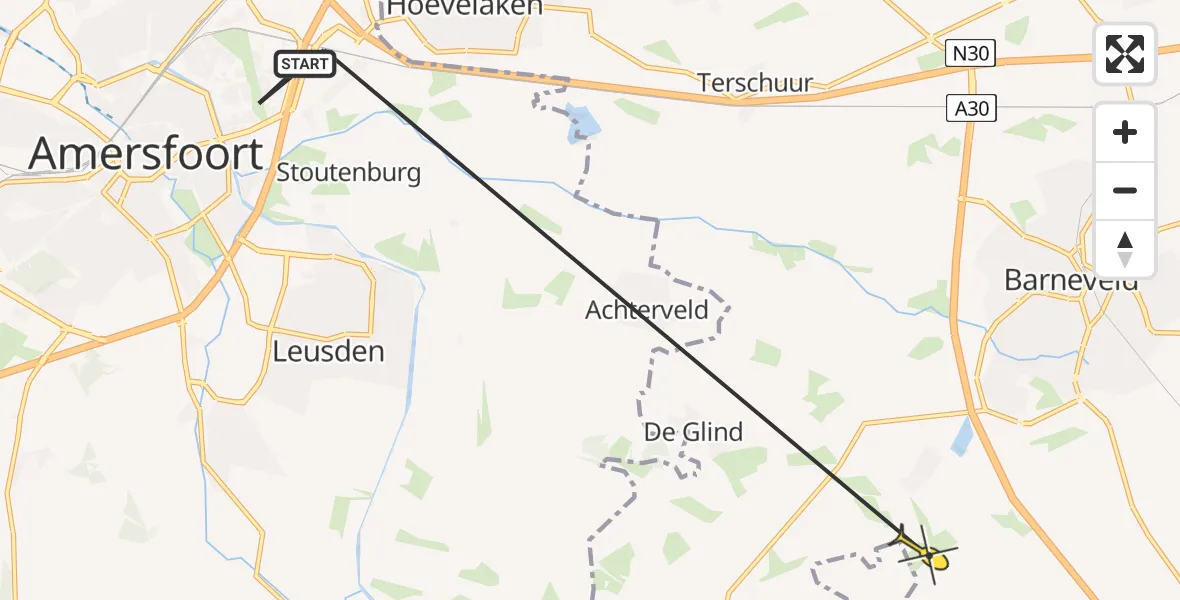 Routekaart van de vlucht: Politiehelikopter naar Lunteren, Accupad