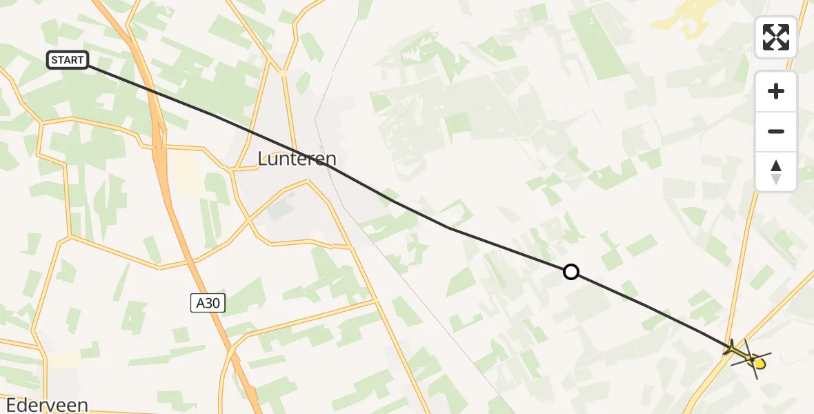 Routekaart van de vlucht: Politieheli naar Ede, Bisschopweg