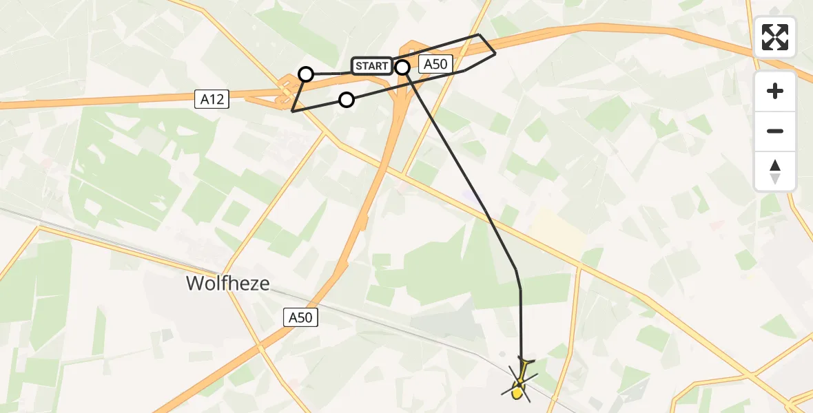Routekaart van de vlucht: Politiehelikopter naar Oosterbeek, Koningsweg