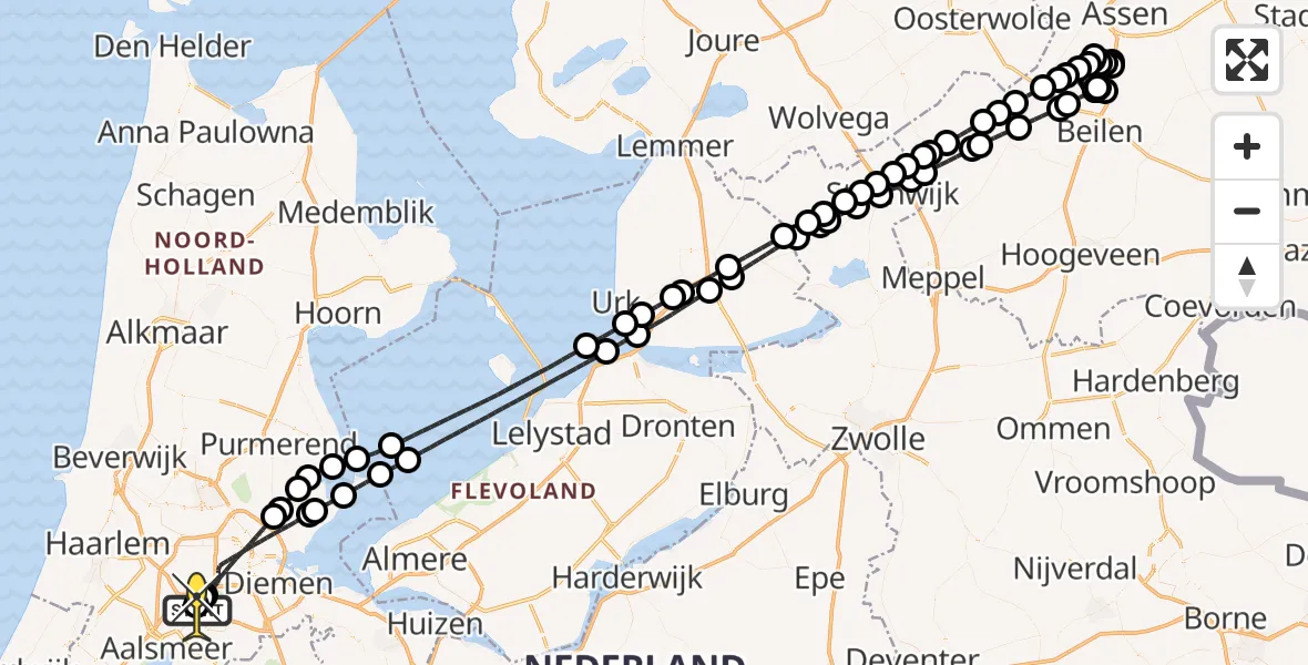 Routekaart van de vlucht: Politieheli naar Schiphol, Schipholweg