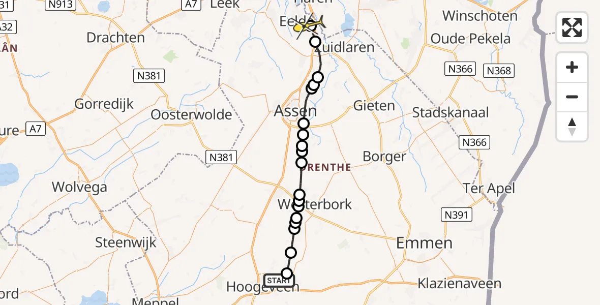 Routekaart van de vlucht: Lifeliner 4 naar Groningen Airport Eelde, Zwierswijk