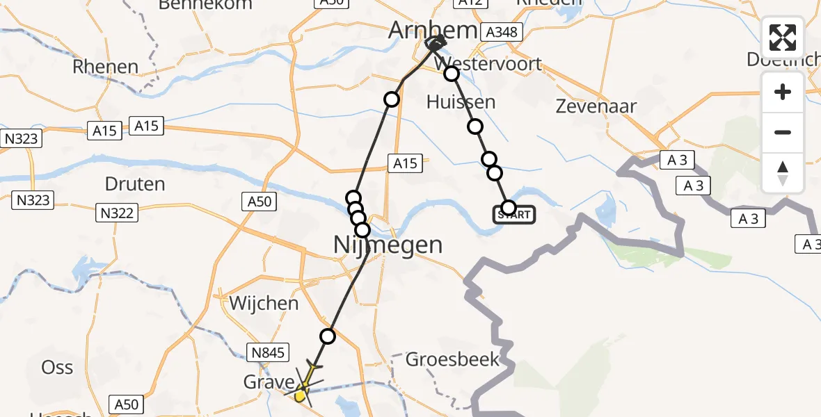 Routekaart van de vlucht: Politieheli naar Overasselt, Flierensestraat