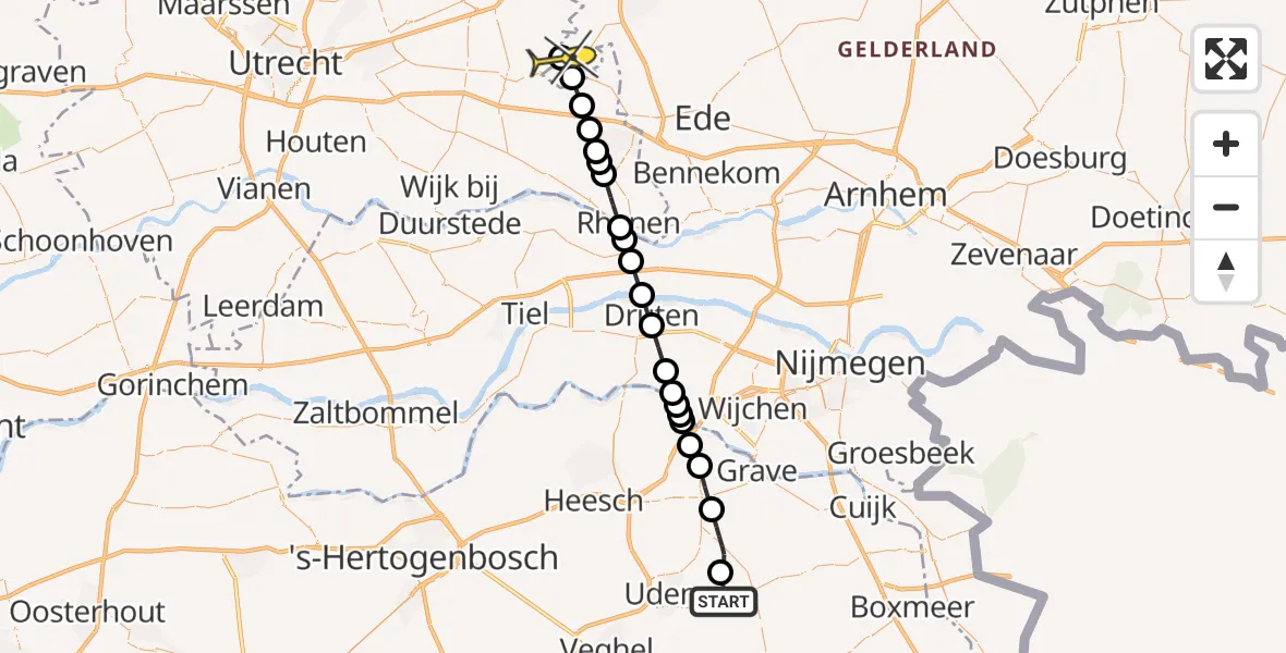 Routekaart van de vlucht: Lifeliner 3 naar Woudenberg, Zeelandsedijk