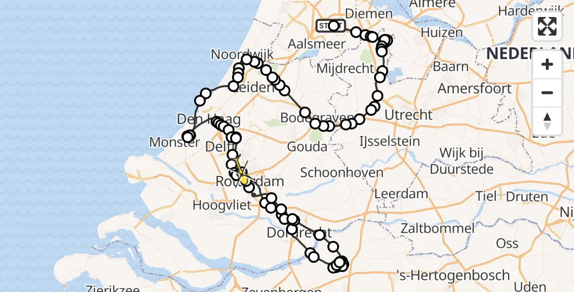 Routekaart van de vlucht: Politiehelikopter naar Rotterdam The Hague Airport, Kraayveldstraat