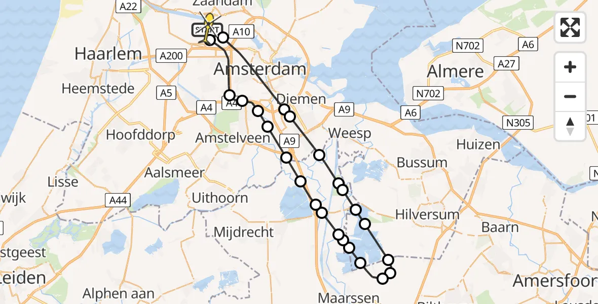 Routekaart van de vlucht: Lifeliner 1 naar Amsterdam Heliport, Westhavenweg