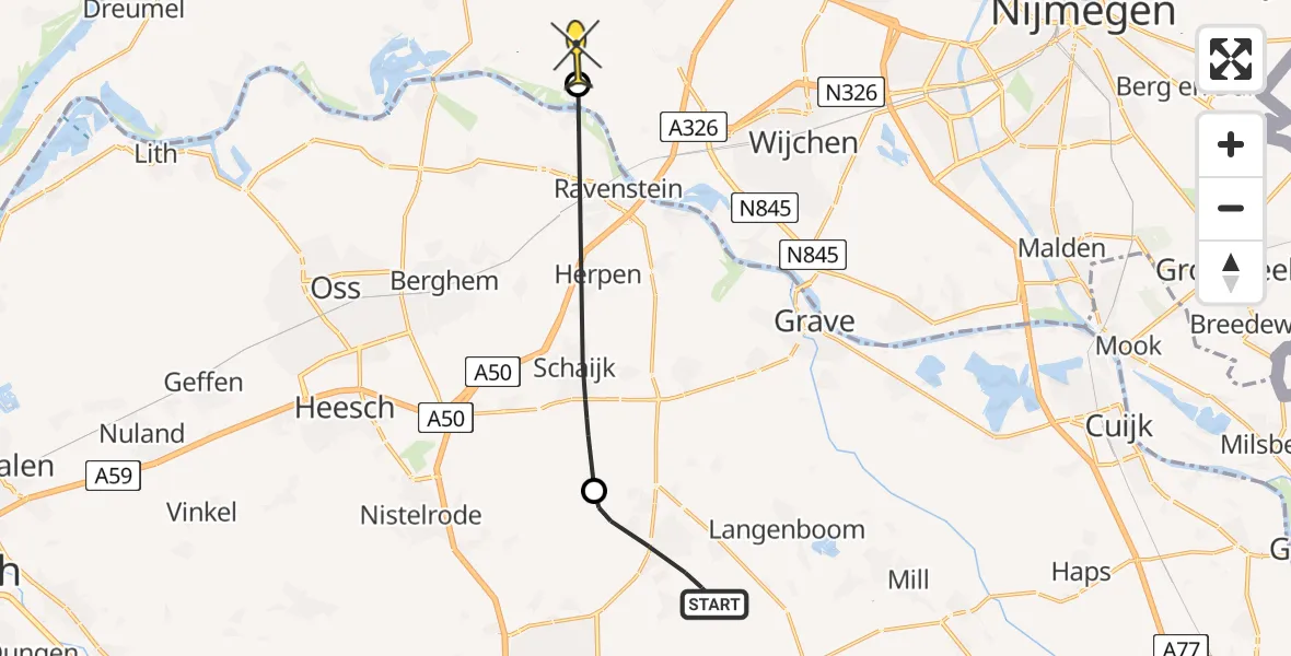 Routekaart van de vlucht: Politiehelikopter naar Batenburg, Groesplak