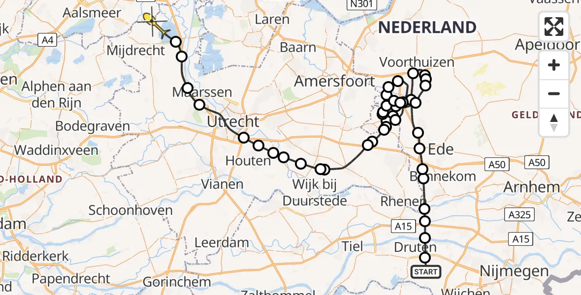 Routekaart van de vlucht: Politiehelikopter naar Waverveen, De Vissert