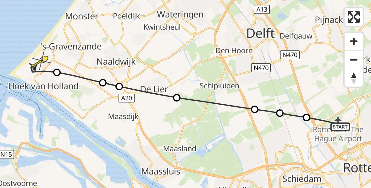 Routekaart van de vlucht: Lifeliner 2 naar Hoek van Holland, Wierstraat
