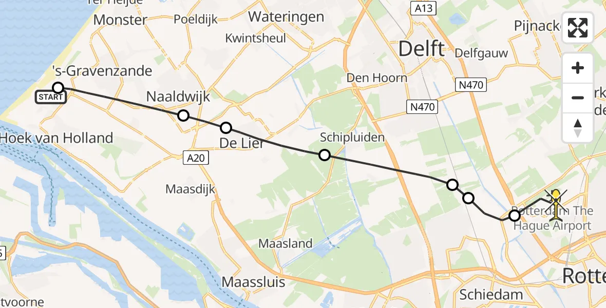 Routekaart van de vlucht: Lifeliner 2 naar Rotterdam The Hague Airport, Zijdijk