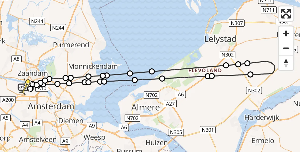 Routekaart van de vlucht: Lifeliner 1 naar Amsterdam Heliport, Hemweg