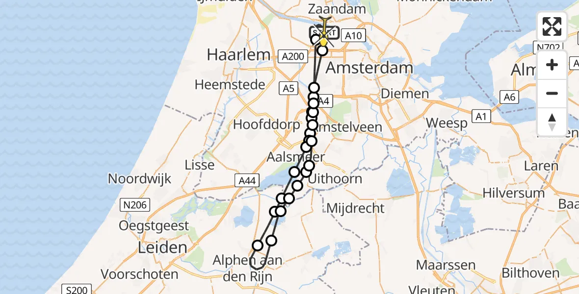 Routekaart van de vlucht: Lifeliner 1 naar Amsterdam Heliport, Lipariweg