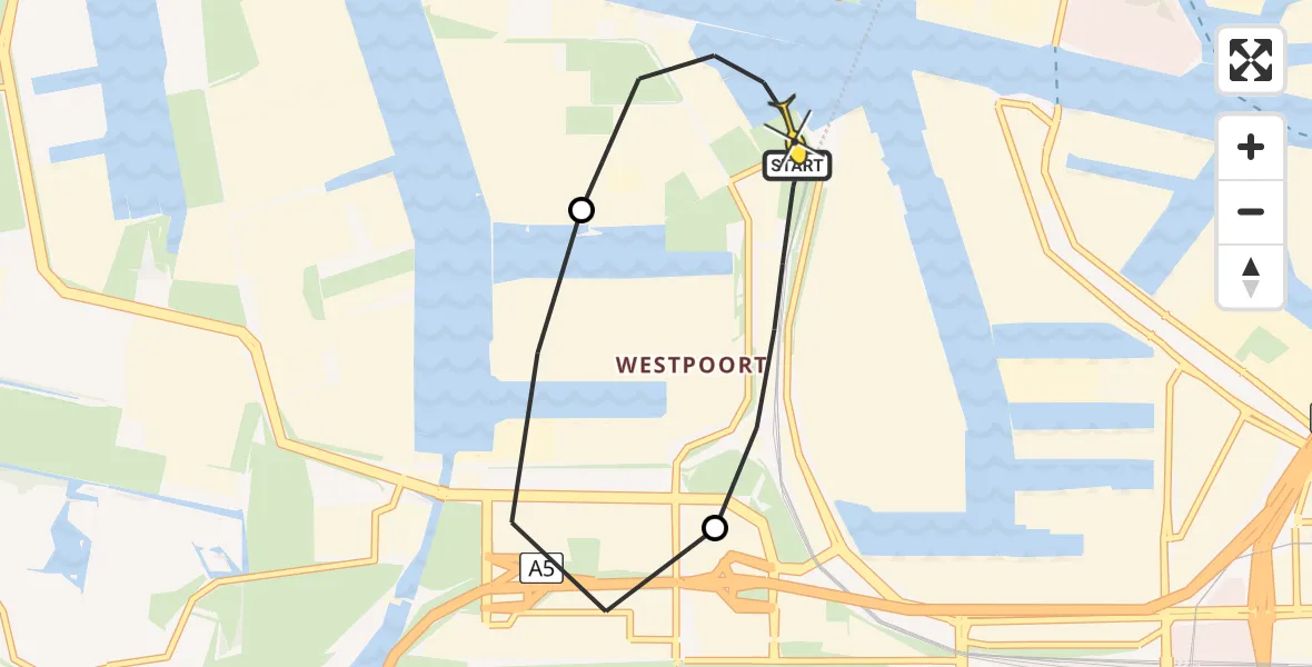 Routekaart van de vlucht: Lifeliner 1 naar Amsterdam Heliport, Westpoort