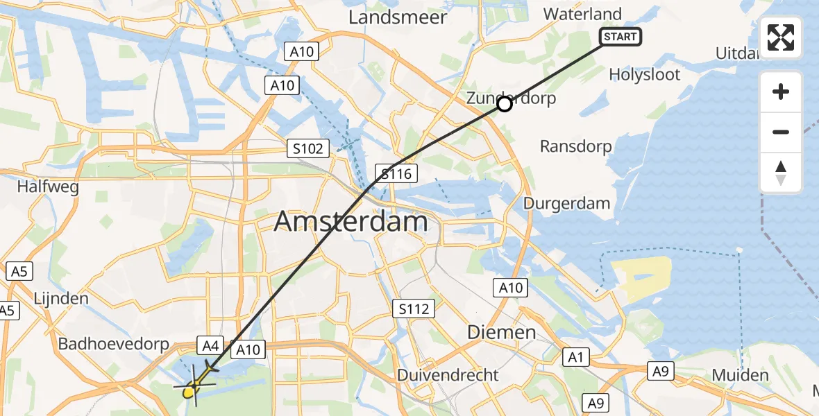 Routekaart van de vlucht: Politiehelikopter naar Amsterdam, Zunderdorpergouw