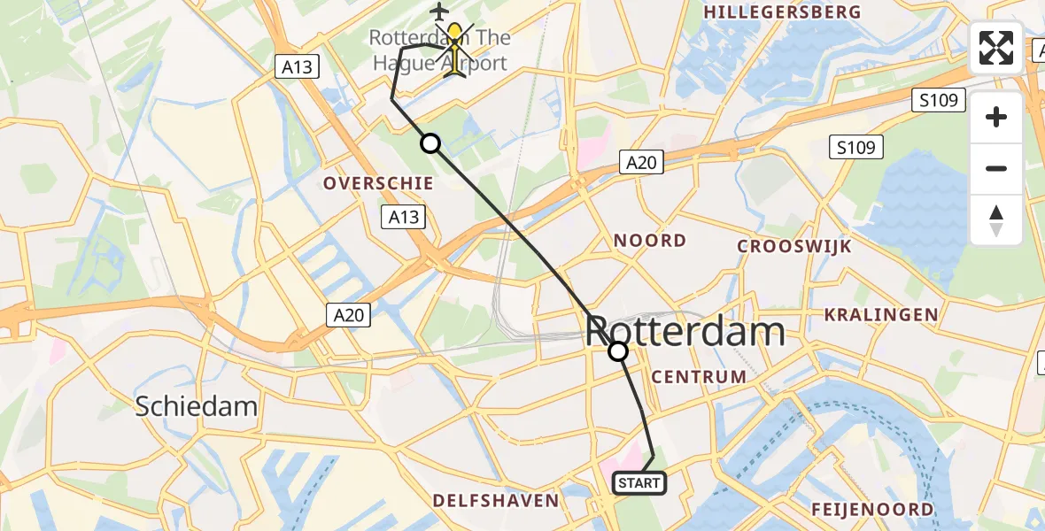 Routekaart van de vlucht: Lifeliner 2 naar Rotterdam The Hague Airport, Nieuwe Binnenweg