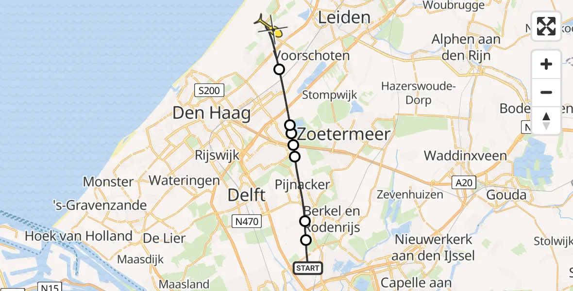 Routekaart van de vlucht: Lifeliner 2 naar Wassenaar, Oude Bovendijk