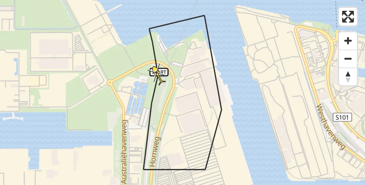 Routekaart van de vlucht: Lifeliner 1 naar Amsterdam Heliport, Capriweg