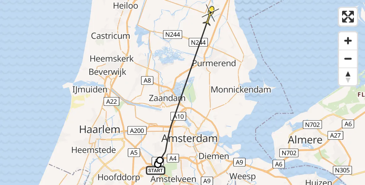 Routekaart van de vlucht: Politiehelikopter naar Noordbeemster, Oude Haagseweg