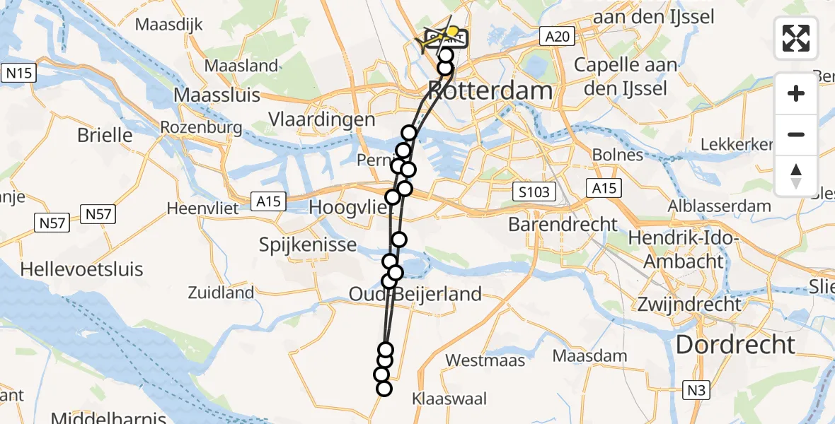 Routekaart van de vlucht: Lifeliner 2 naar Rotterdam The Hague Airport, Zestienhovensekade