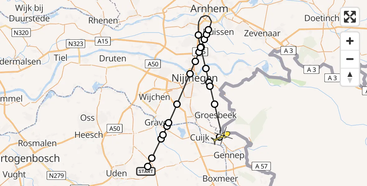 Routekaart van de vlucht: Lifeliner 3 naar Milsbeek, Zeelandsedijk