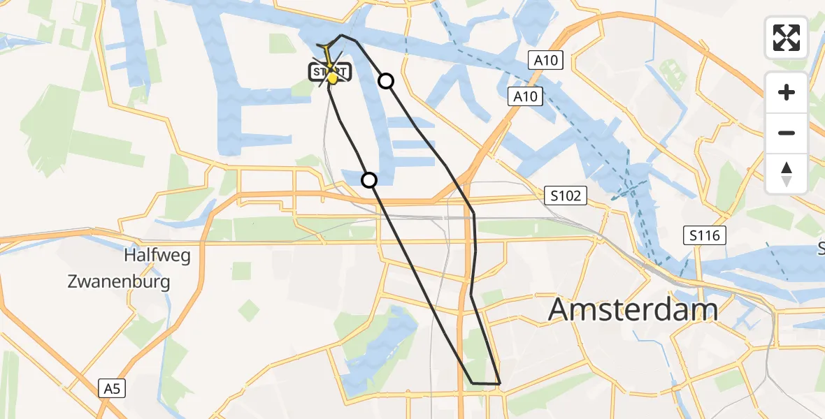 Routekaart van de vlucht: Lifeliner 1 naar Amsterdam Heliport, Maltaweg