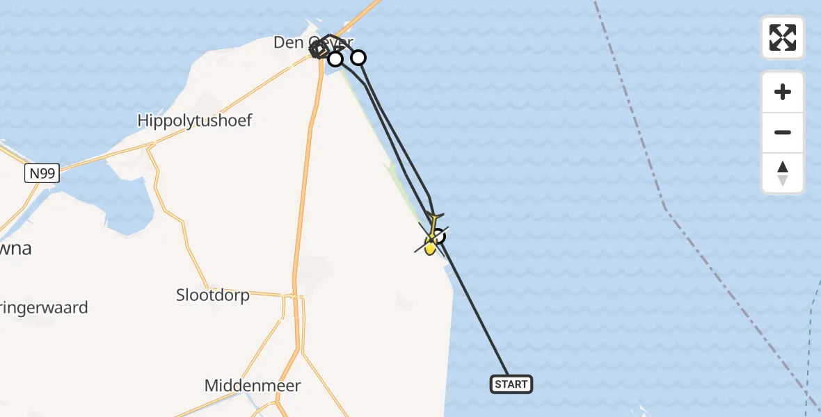 Routekaart van de vlucht: Politiehelikopter naar Wieringerwerf, Noorderdijkweg