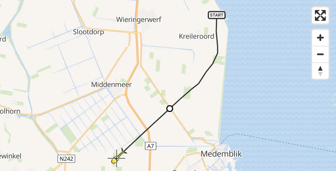 Routekaart van de vlucht: Politiehelikopter naar Middenmeer, Oosterterpweg