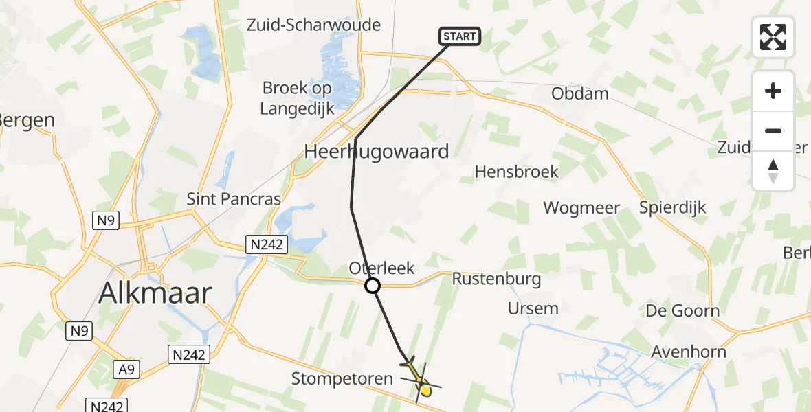 Routekaart van de vlucht: Politieheli naar Stompetoren, Vestalaan