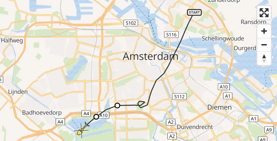 Vluchtroute Politiehelikopter van Amsterdam naar Amsterdam