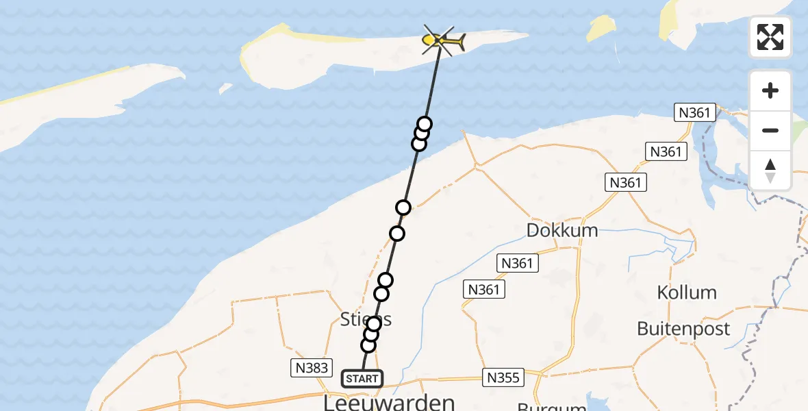 Routekaart van de vlucht: Ambulancehelikopter naar Buren, Nijlânsdyk