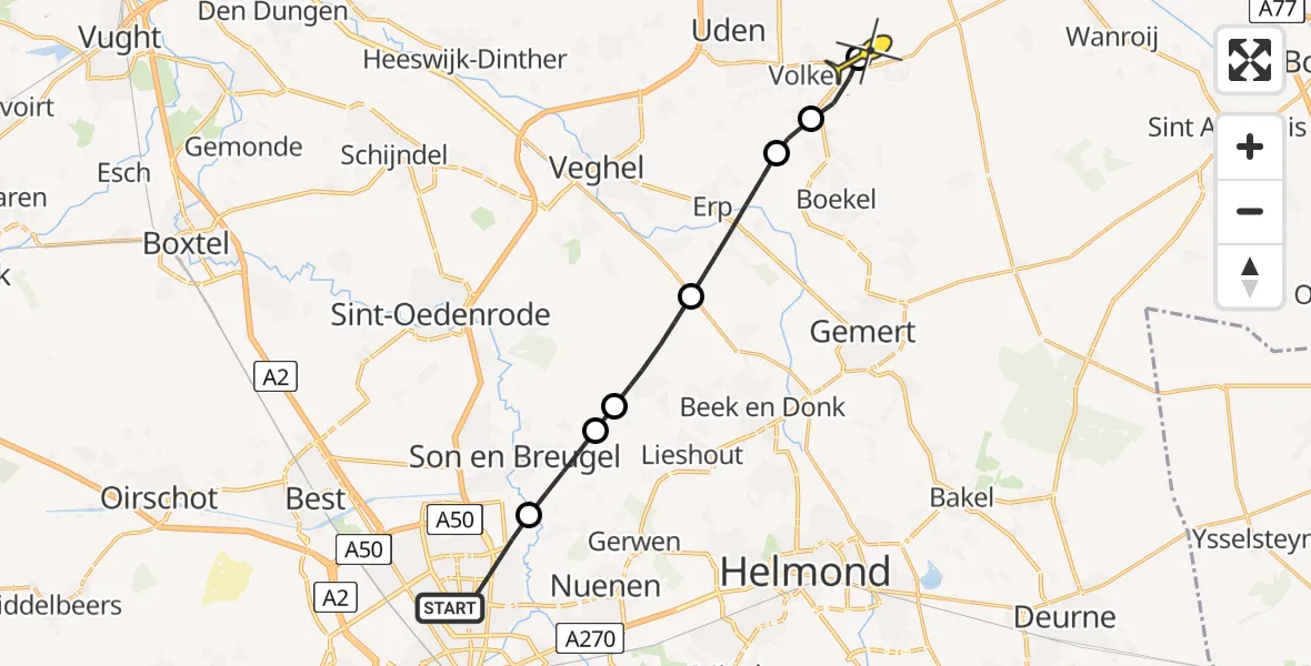 Routekaart van de vlucht: Lifeliner 3 naar Vliegbasis Volkel, Samarialaan