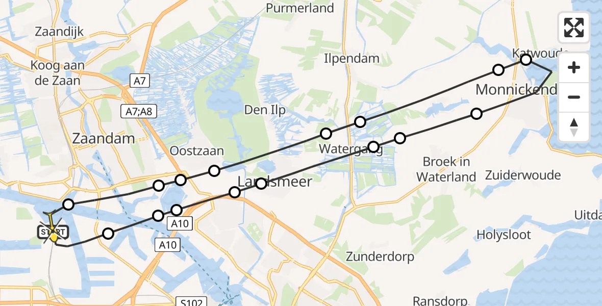 Routekaart van de vlucht: Lifeliner 1 naar Amsterdam Heliport, Kajuitpad