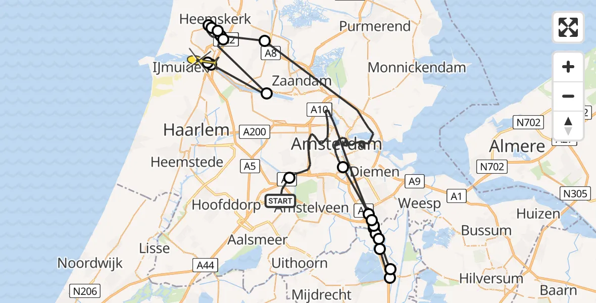 Routekaart van de vlucht: Politiehelikopter naar Velsen-Zuid, Hugo de Grootstraat