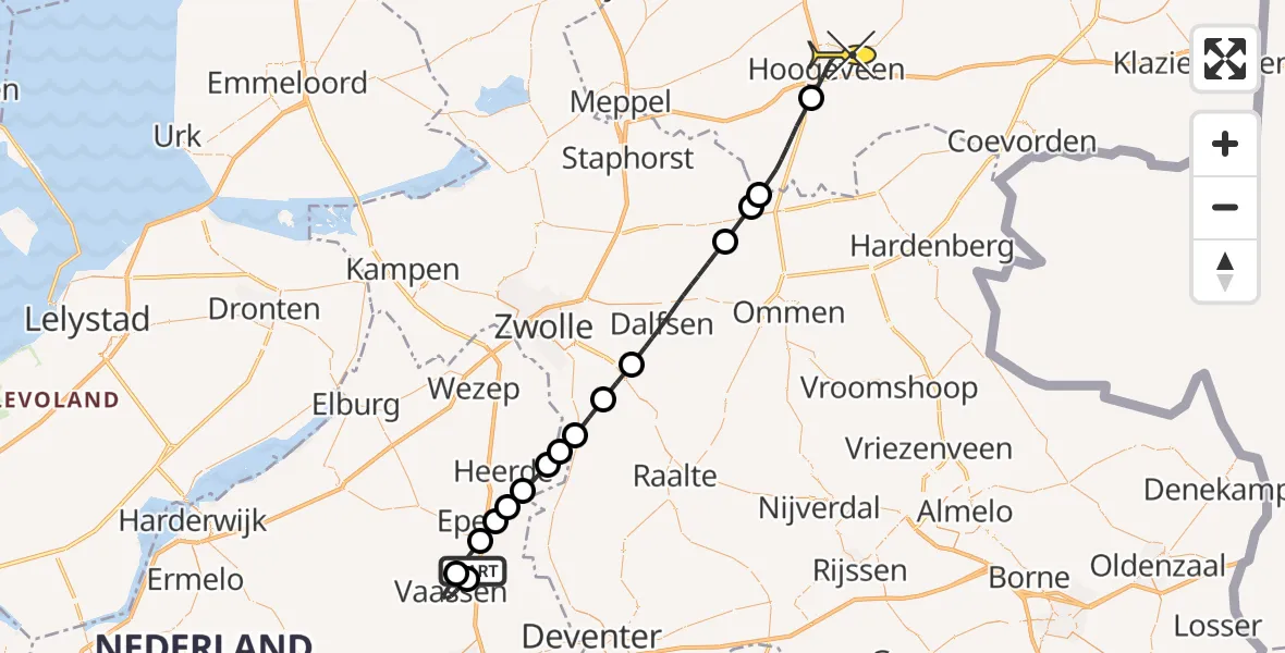 Routekaart van de vlucht: Lifeliner 4 naar Vliegveld Hoogeveen, Runnenbergweg