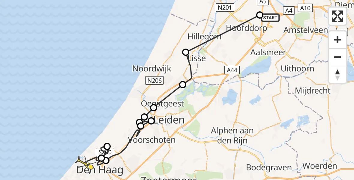 Routekaart van de vlucht: Politiehelikopter naar Den Haag, Hoofdweg