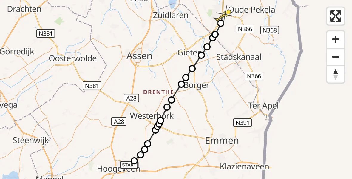 Routekaart van de vlucht: Lifeliner 4 naar Veendam, Nieuweslagswijk