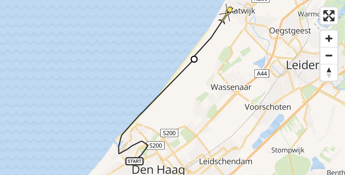 Routekaart van de vlucht: Politiehelikopter naar Katwijk, Duinmeierpad