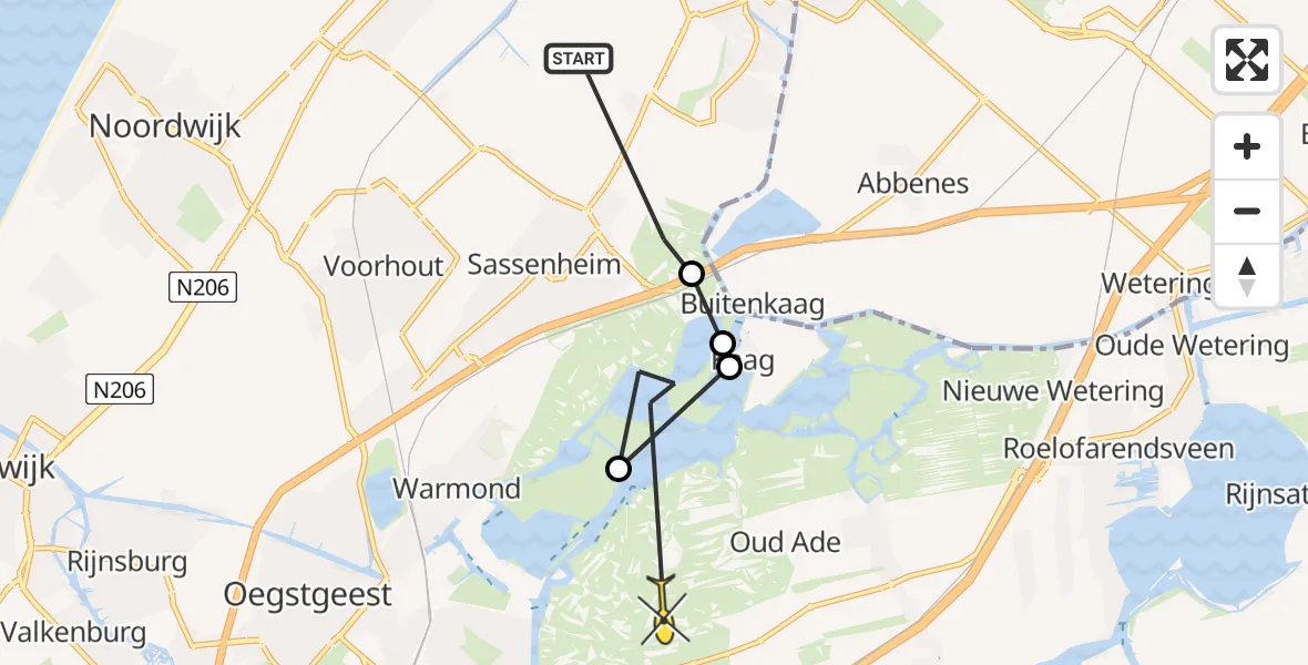 Routekaart van de vlucht: Politieheli naar Oud Ade, 3e Poellaan