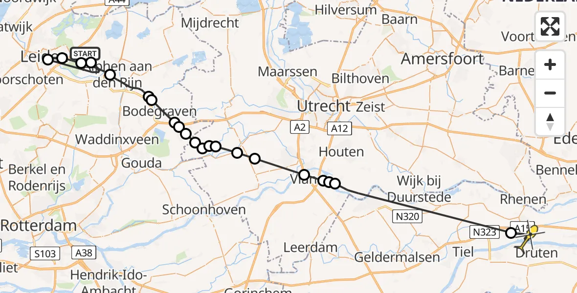 Routekaart van de vlucht: Politieheli naar Ochten, Ruigekade