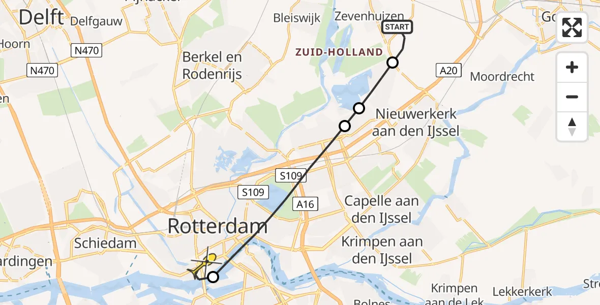 Routekaart van de vlucht: Lifeliner 2 naar Erasmus MC, Bierhoogtweg