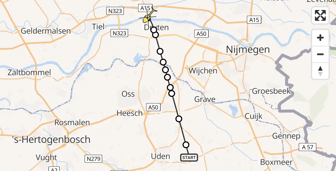 Routekaart van de vlucht: Lifeliner 3 naar Ochten, Millsebaan