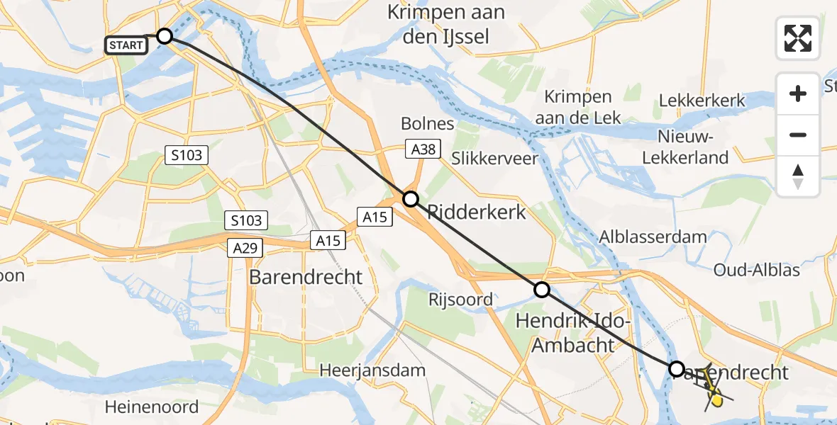 Routekaart van de vlucht: Lifeliner 2 naar Papendrecht, Leuvehaven