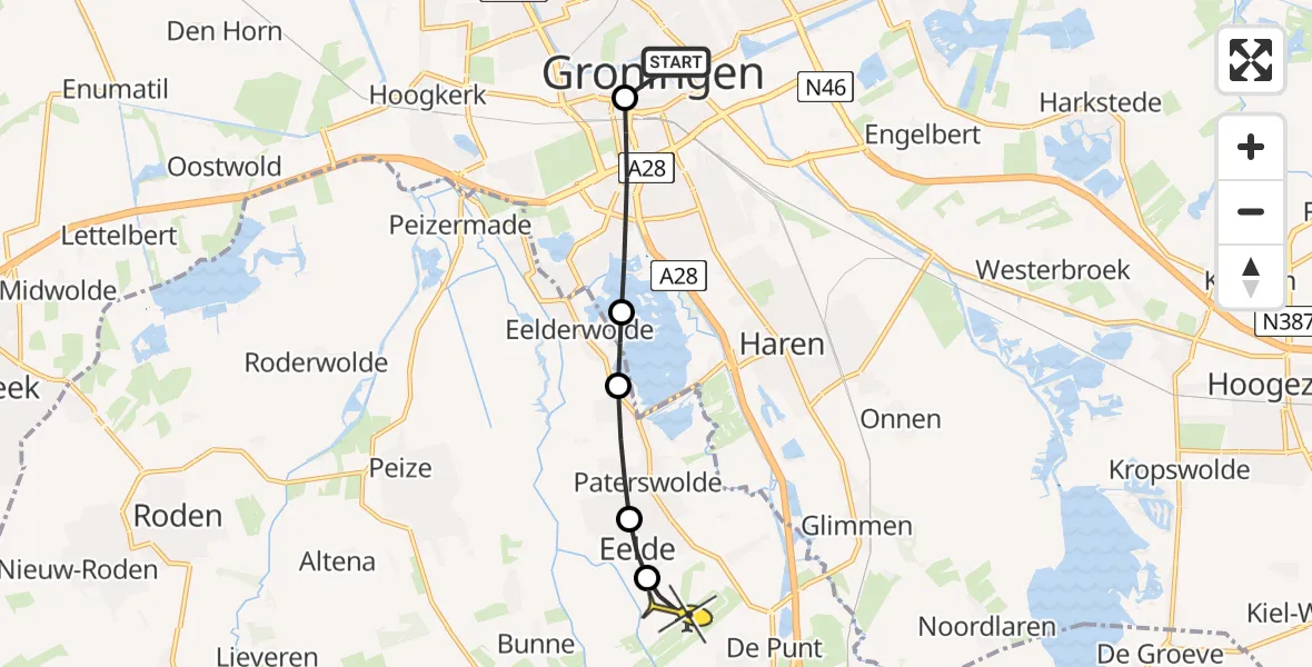 Routekaart van de vlucht: Lifeliner 4 naar Groningen Airport Eelde, Oosterstraat